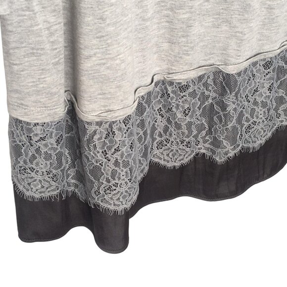 LOGO Lori Goldstein Shirt Womens Large Gray Tunic Lace Chiffon Hem 3/4 Sleeve - Picture 7 of 12
